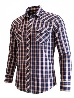 Roper Western Pearl Snap Button Long Sleeve Red White Blue Plaid Shirt Medium